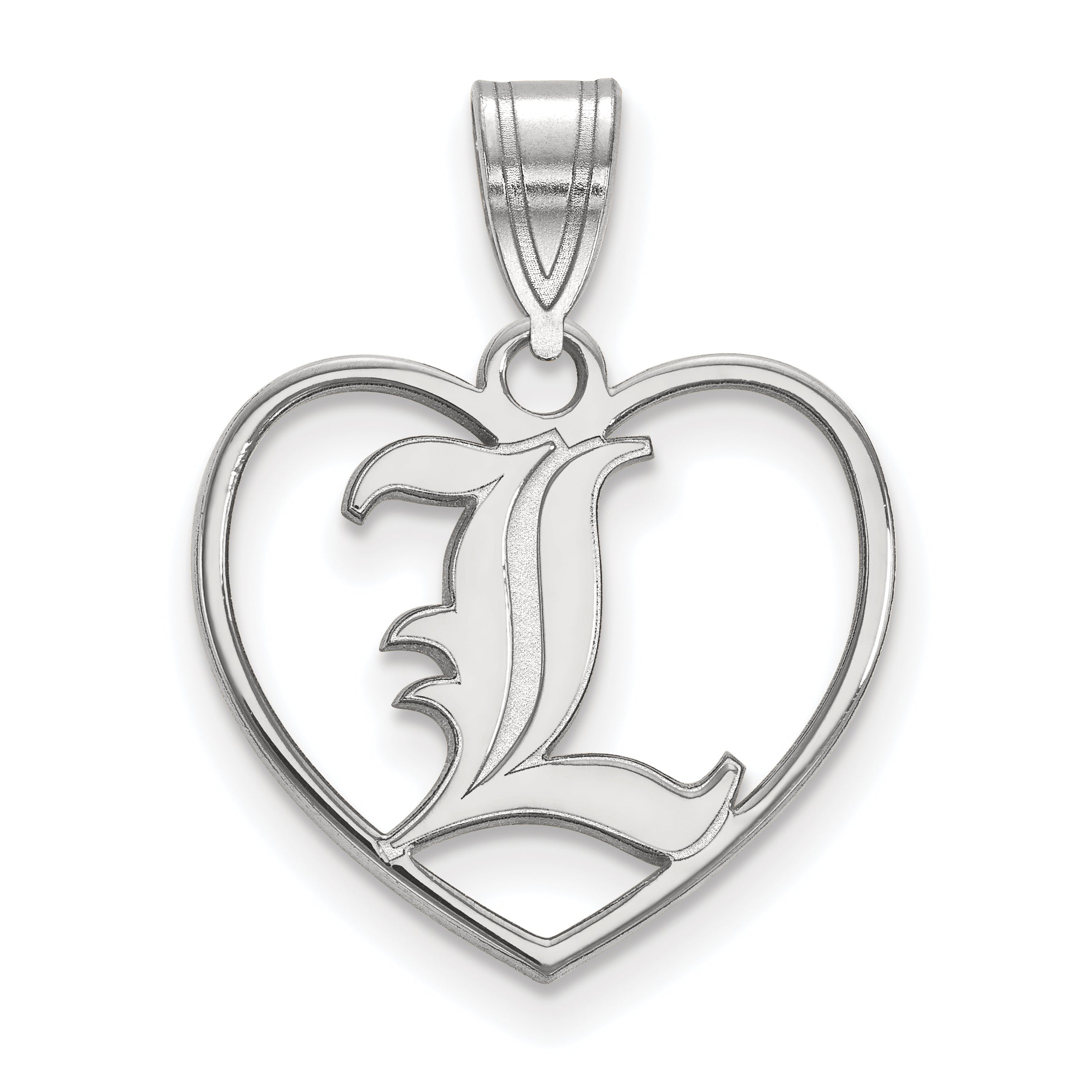 Sterling Silver Rhodium Plated Logoart University Of Louisville Letter L Heart Pendant