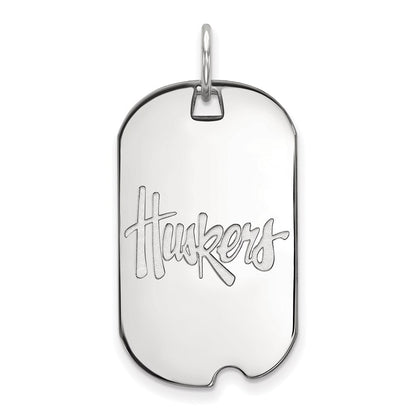 14K White Gold Logoart University Of Nebraska Huskers Small Dog Tag Pendant