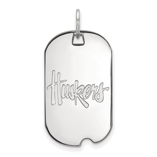 14K White Gold Logoart University Of Nebraska Huskers Small Dog Tag Pendant