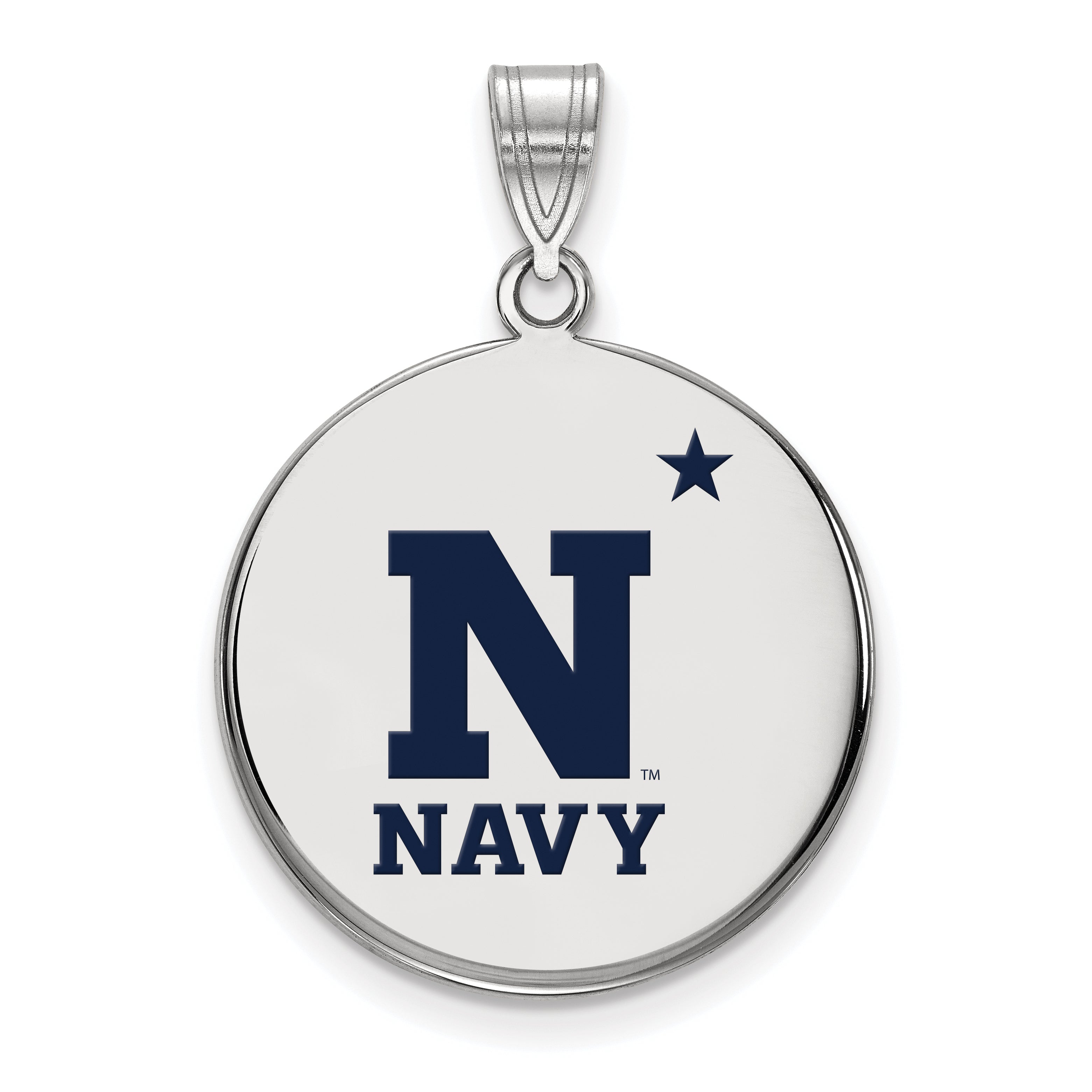 Sterling Silver Rhodium Plated Logoart Us Naval Academy Large Enameled Disc Pendant