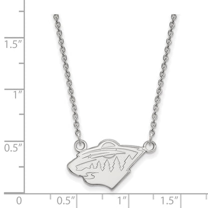 Sterling Silver Rhodium Plated Nhl Logoart Minnesota Wild Small Pendant 18 Inch Necklace