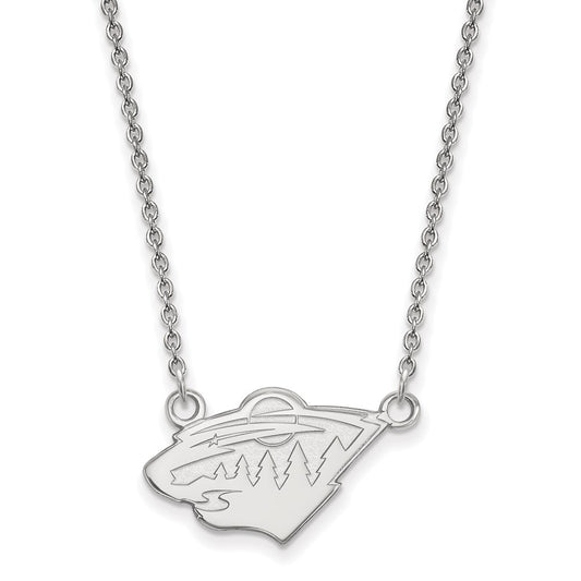 Sterling Silver Rhodium Plated Nhl Logoart Minnesota Wild Small Pendant 18 Inch Necklace
