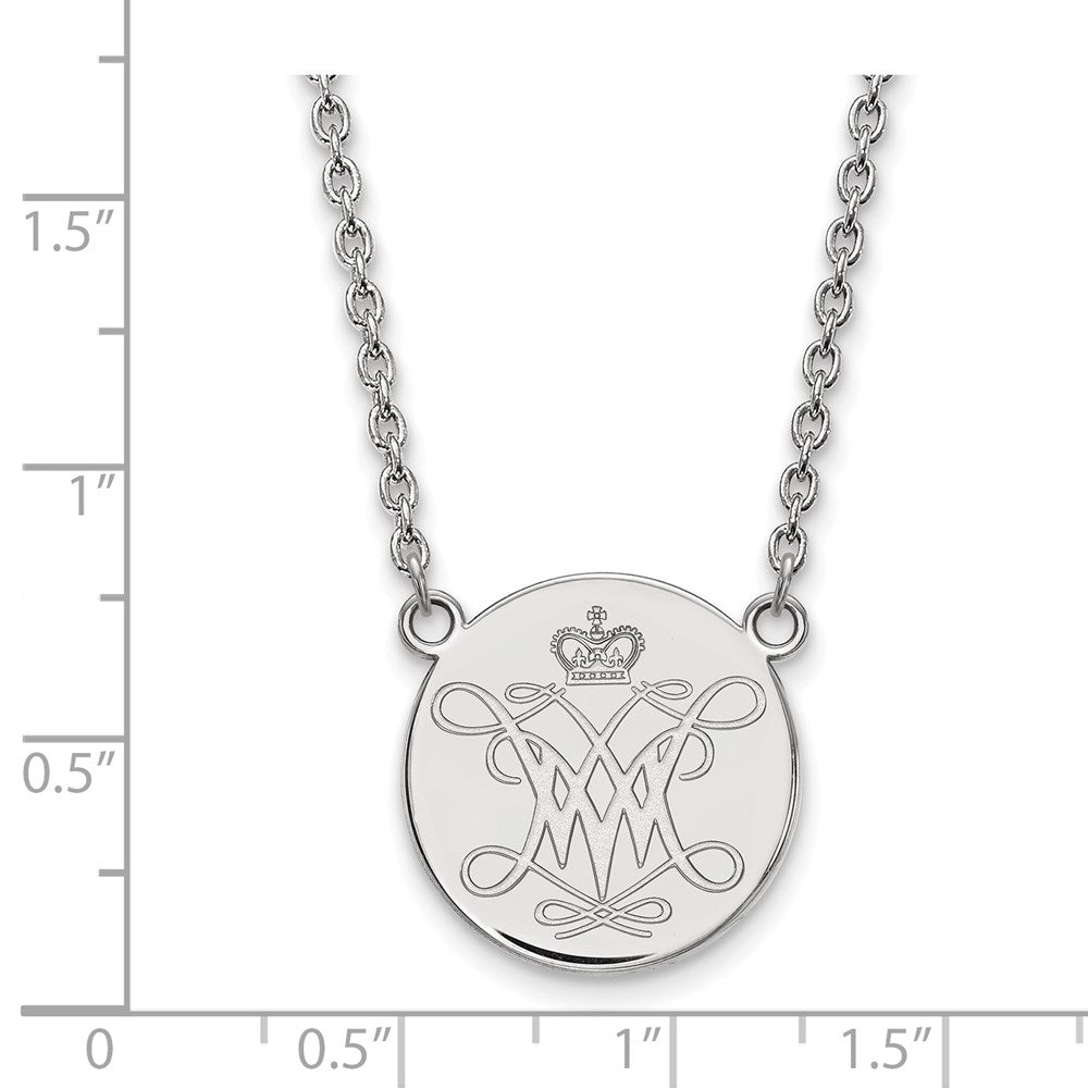 Sterling Silver Rhodium Plated Logoart College Of William And Mary Large Disc Pendant 18 Inch Necklace