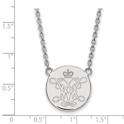 Sterling Silver Rhodium Plated Logoart College Of William And Mary Large Disc Pendant 18 Inch Necklace