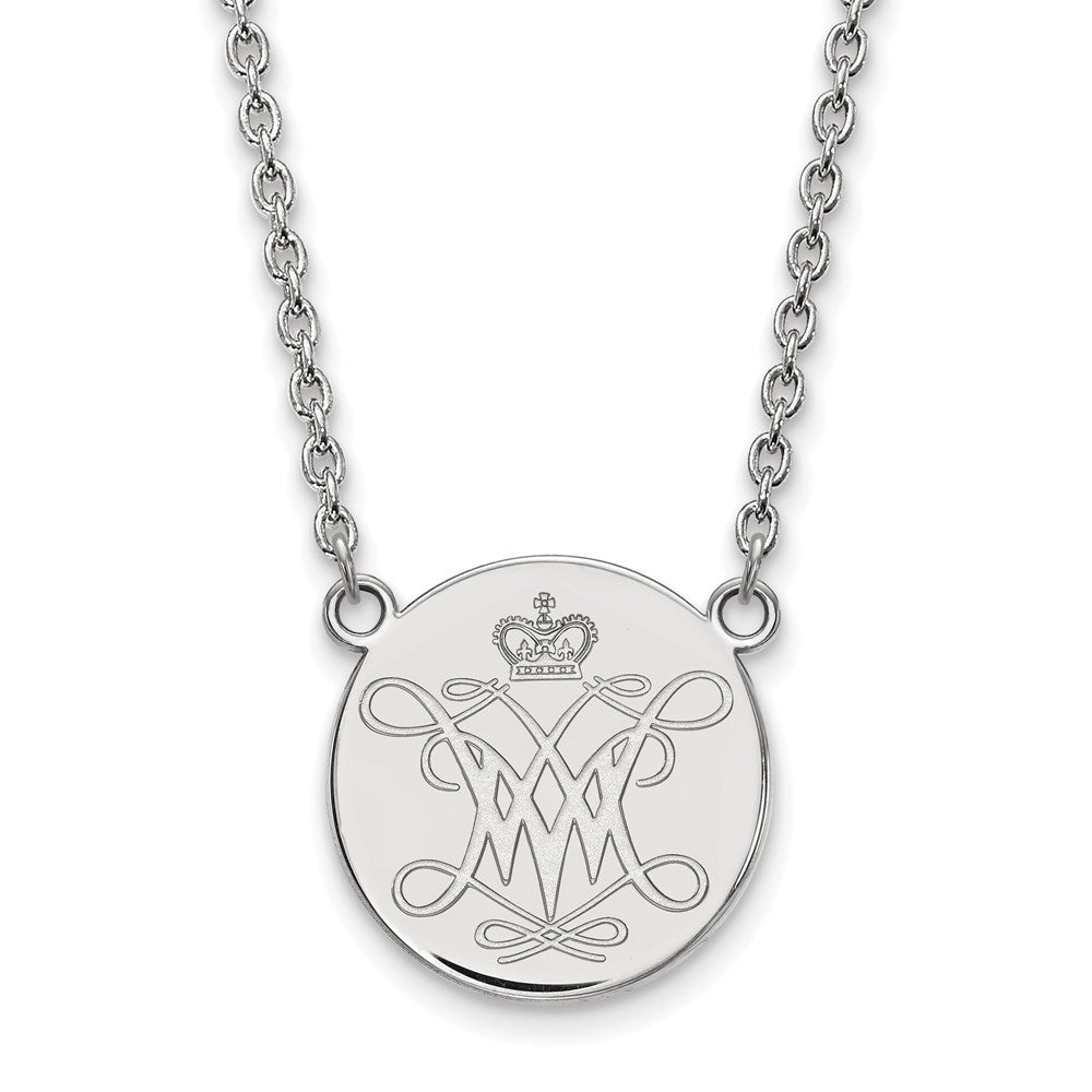 Sterling Silver Rhodium Plated Logoart College Of William And Mary Large Disc Pendant 18 Inch Necklace