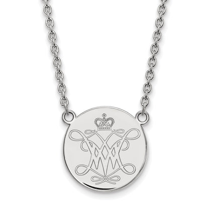 Sterling Silver Rhodium Plated Logoart College Of William And Mary Large Disc Pendant 18 Inch Necklace
