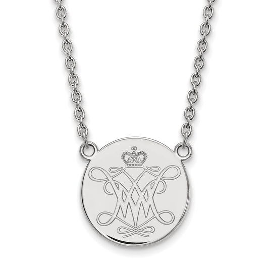Sterling Silver Rhodium Plated Logoart College Of William And Mary Large Disc Pendant 18 Inch Necklace