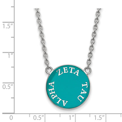Sterling Silver Rhodium Plated Logoart Zeta Tau Alpha Sorority Text Large Color Enamel Pendant 18 Inch Necklace