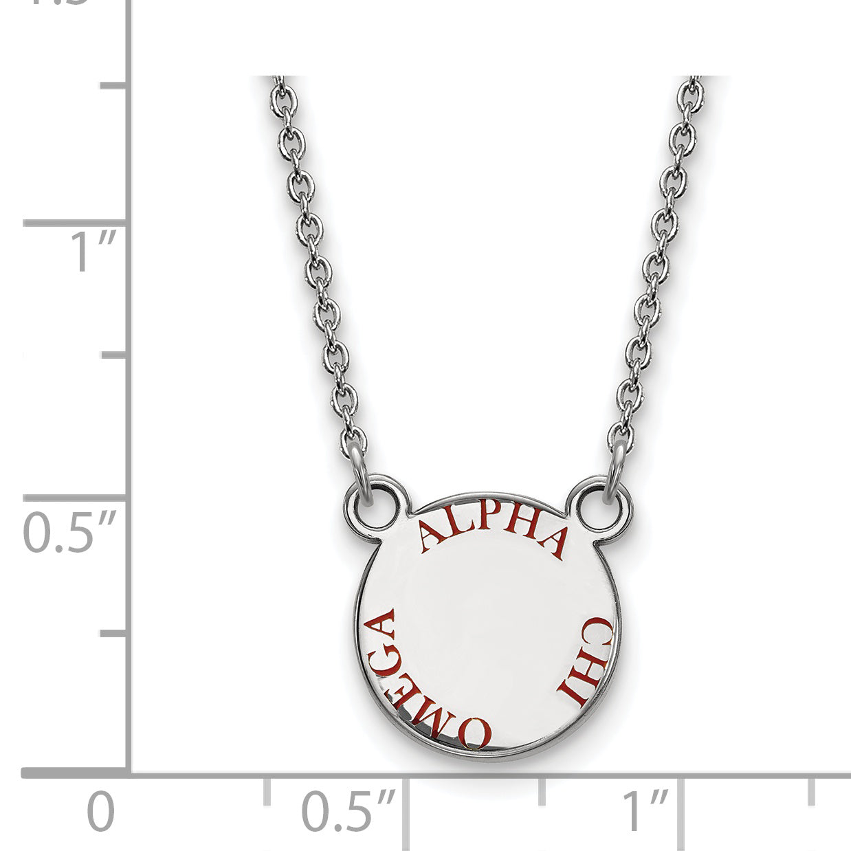 Sterling Silver Rhodium Plated Logoart Alpha Chi Omega Sorority Text Small Color Enamel Pendant 18 Inch Necklace