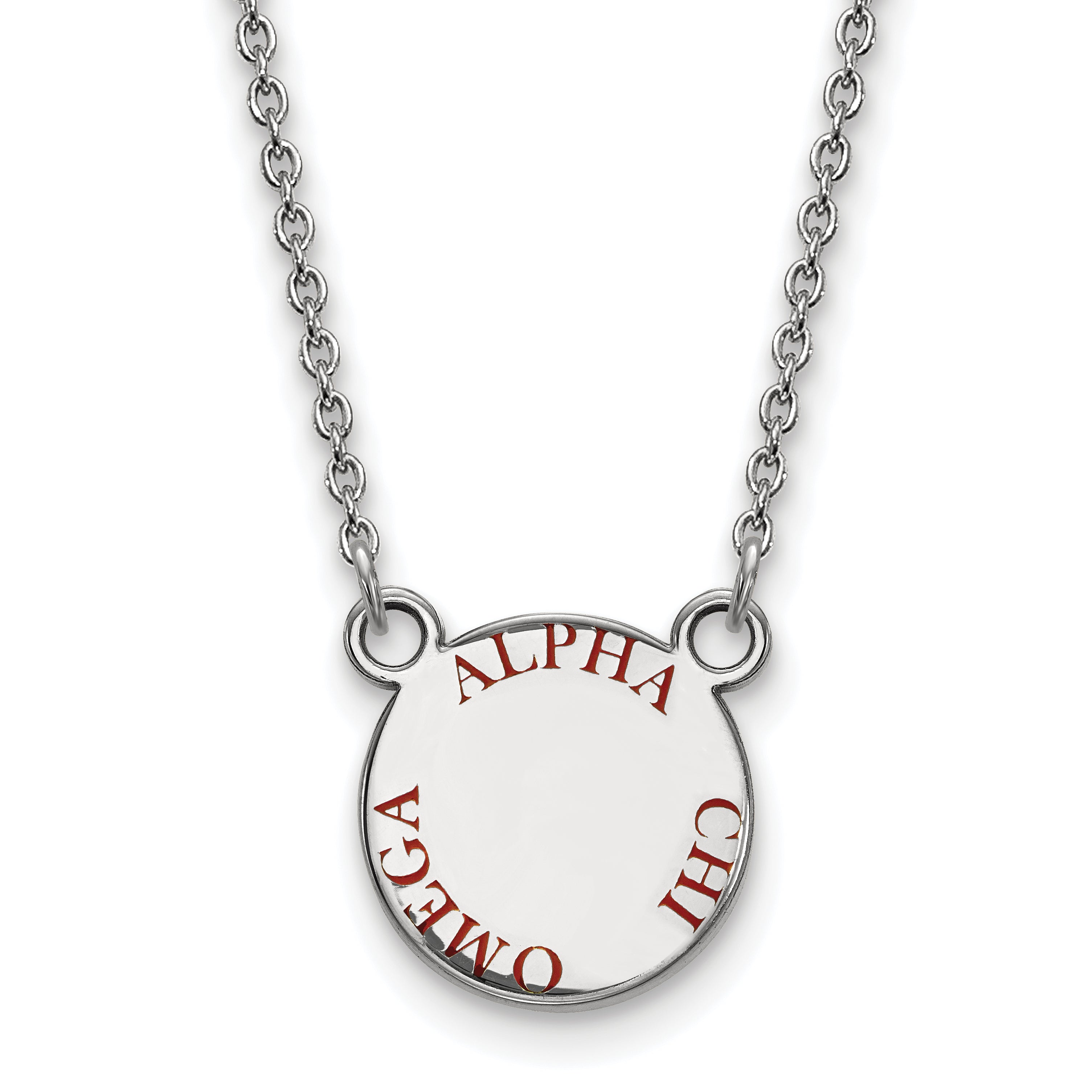 Sterling Silver Rhodium Plated Logoart Alpha Chi Omega Sorority Text Small Color Enamel Pendant 18 Inch Necklace