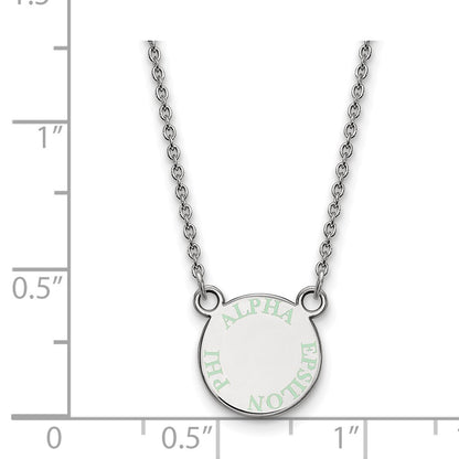 Sterling Silver Rhodium Plated Logoart Alpha Epsilon Phi Extra Sorority Text Small Color Enamel Pendant 18 Inch Necklace