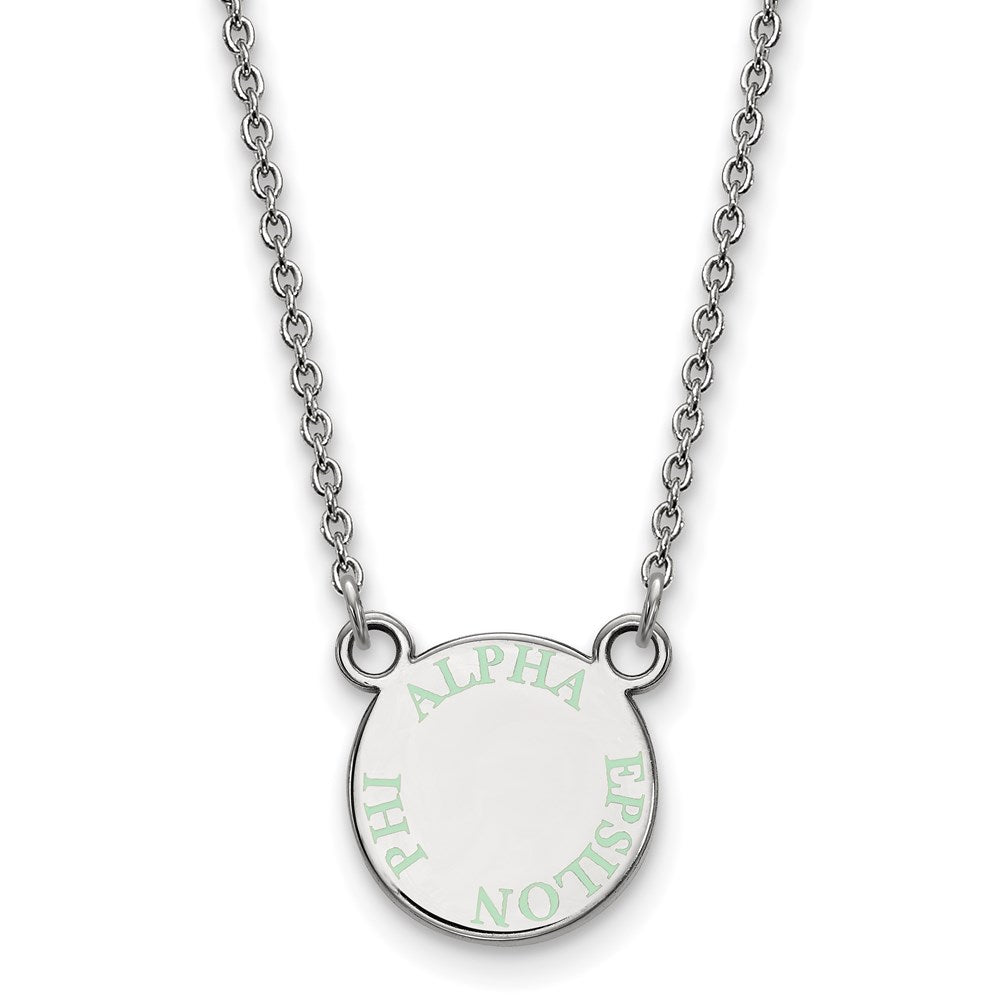Sterling Silver Rhodium Plated Logoart Alpha Epsilon Phi Extra Sorority Text Small Color Enamel Pendant 18 Inch Necklace