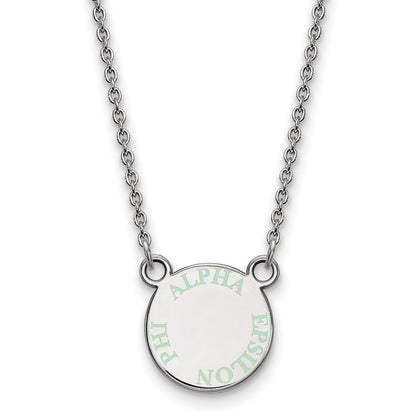 Sterling Silver Rhodium Plated Logoart Alpha Epsilon Phi Extra Sorority Text Small Color Enamel Pendant 18 Inch Necklace