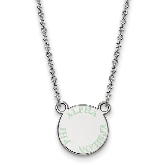 Sterling Silver Rhodium Plated Logoart Alpha Epsilon Phi Extra Sorority Text Small Color Enamel Pendant 18 Inch Necklace