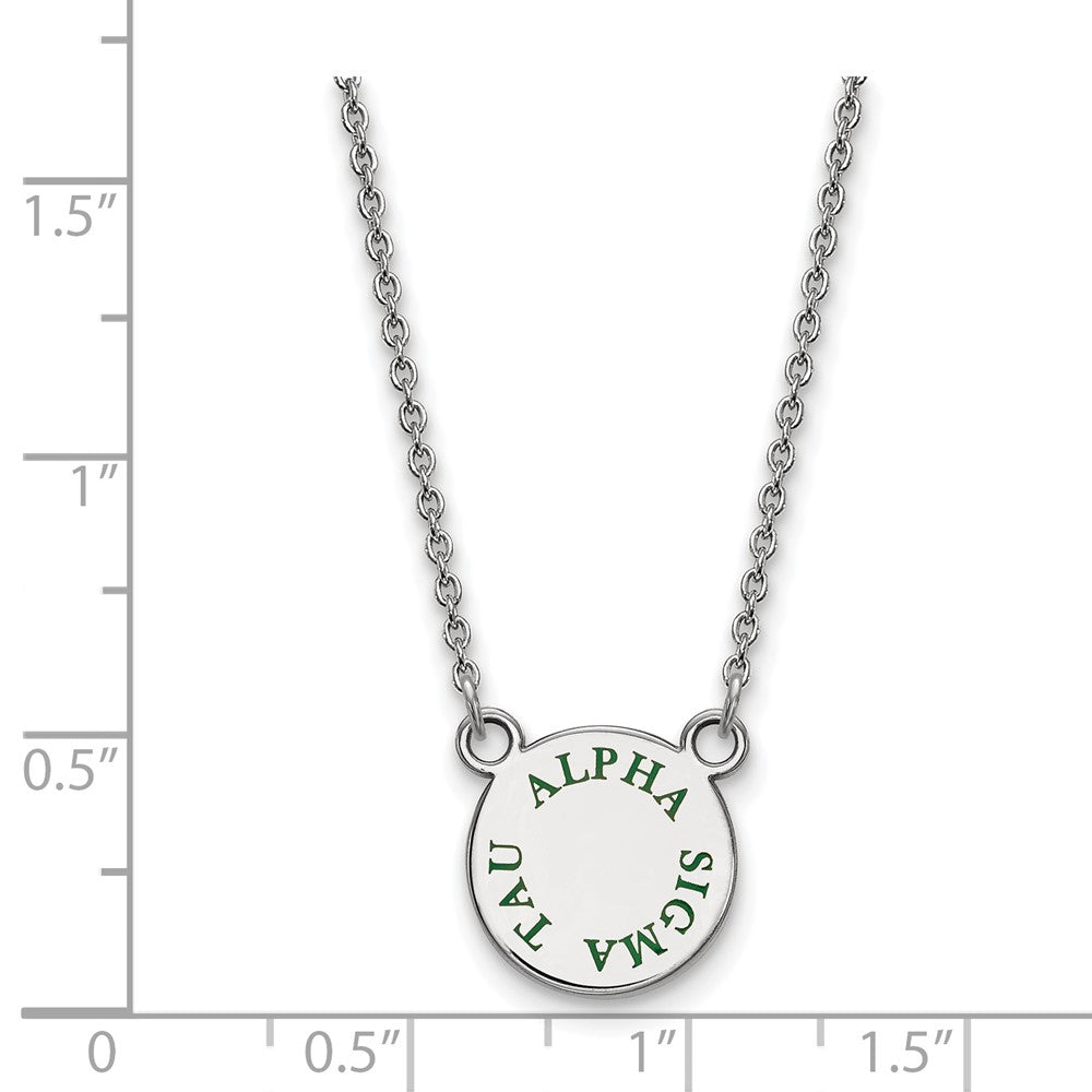 Sterling Silver Rhodium Plated Logoart Alpha Sigma Tau Sorority Text Small Color Enamel Pendant 18 Inch Necklace