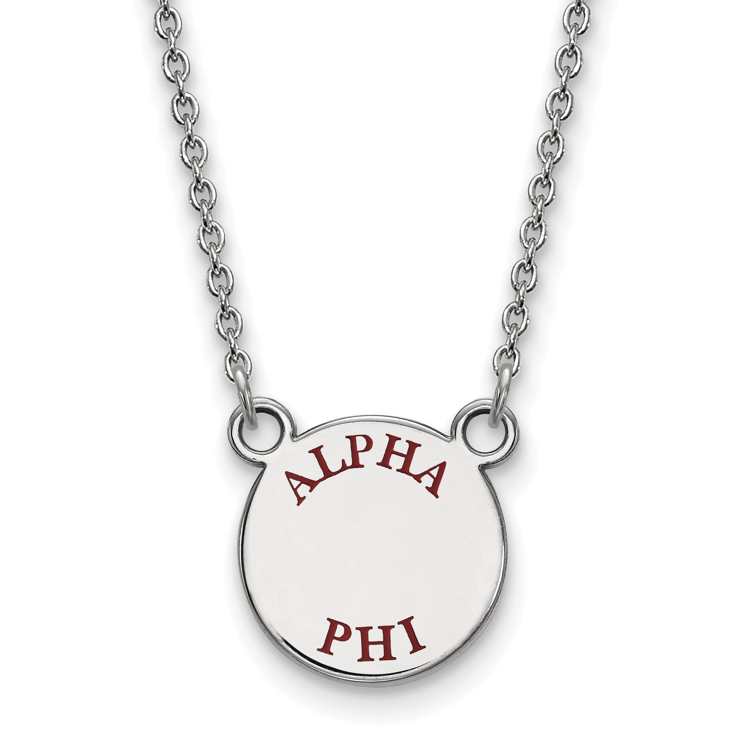 Sterling Silver Rhodium Plated Logoart Alpha Phi Sorority Text Small Color Enamel Pendant 18 Inch Necklace