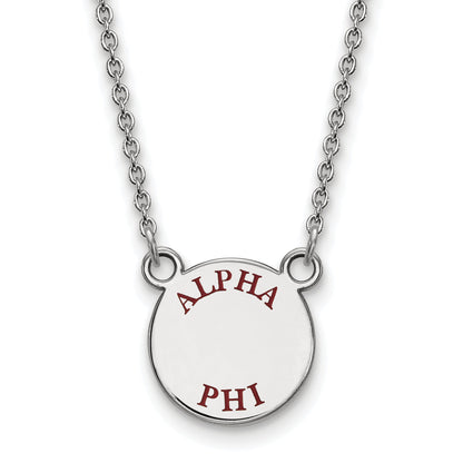 Sterling Silver Rhodium Plated Logoart Alpha Phi Sorority Text Small Color Enamel Pendant 18 Inch Necklace