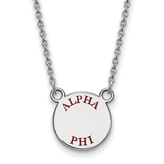 Sterling Silver Rhodium Plated Logoart Alpha Phi Sorority Text Small Color Enamel Pendant 18 Inch Necklace
