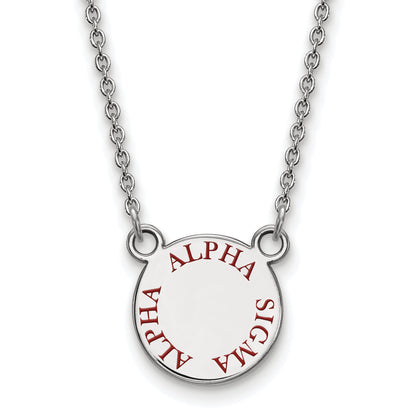 Sterling Silver Rhodium Plated Logoart Alpha Sigma Sorority Text Small Color Enamel Pendant 18 Inch Necklace