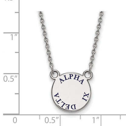 Sterling Silver Rhodium Plated Logoart Alpha Xi Delta Sorority Text Small Color Enamel Pendant 18 Inch Necklace
