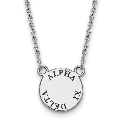Sterling Silver Rhodium Plated Logoart Alpha Xi Delta Sorority Text Small Color Enamel Pendant 18 Inch Necklace