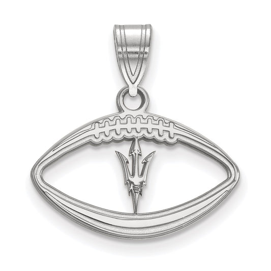 Sterling Silver Rhodium Plated Logoart Arizona State University Pitchfork In Football Pendant