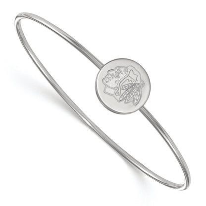 Sterling Silver Rh Plated Nhl Logoart Chicago Blackhawks Bangle Slip On