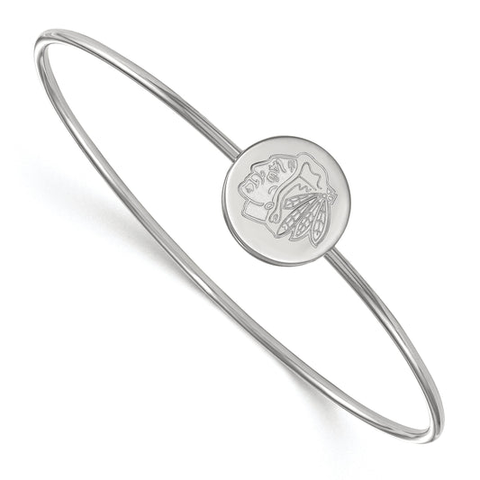 Sterling Silver Rh Plated Nhl Logoart Chicago Blackhawks Bangle Slip On