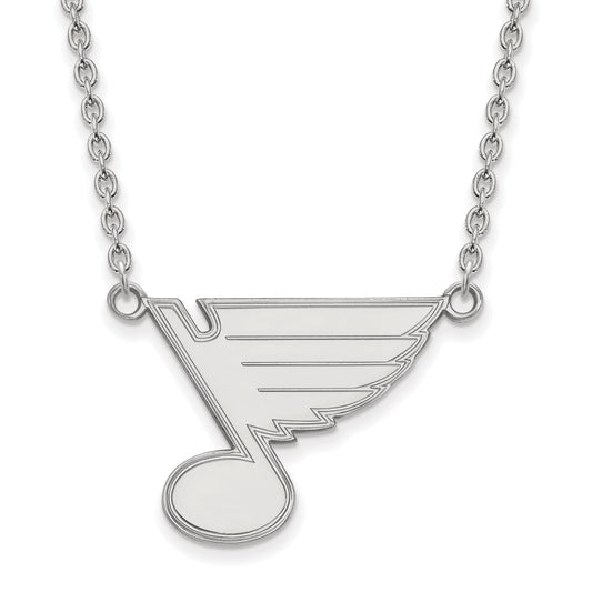 Sterling Silver Rhodium Plated Nhl Logoart St. Louis Blues Large Pendant 18 Inch Necklace