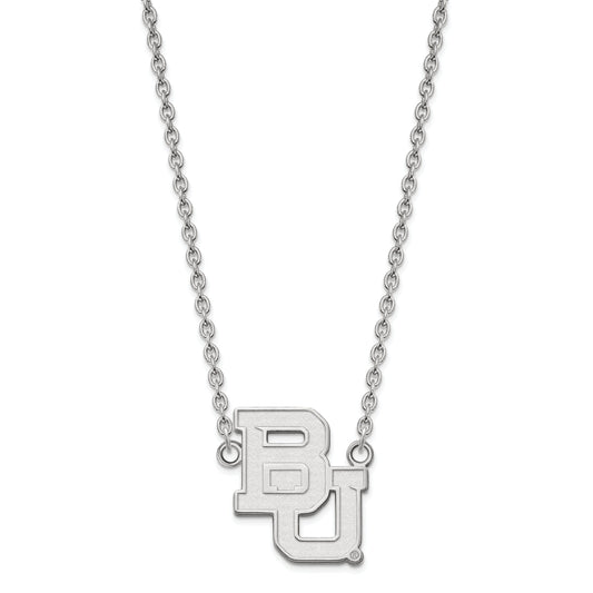 Sterling Silver Rhodium Plated Logoart Baylor University Bears Large Pendant 18 Inch Necklace