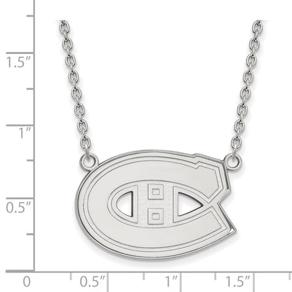 Sterling Silver Rhodium Plated Nhl Logoart Montreal Canadiens Large Pendant 18 Inch Necklace