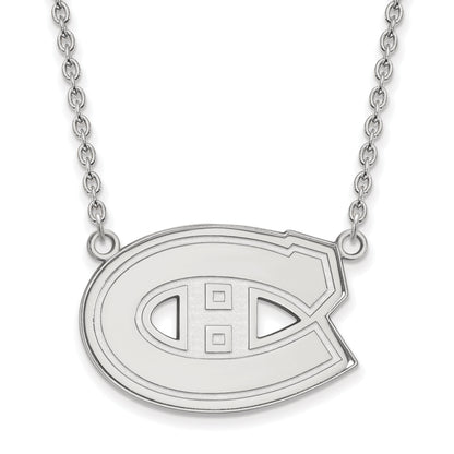 Sterling Silver Rhodium Plated Nhl Logoart Montreal Canadiens Large Pendant 18 Inch Necklace