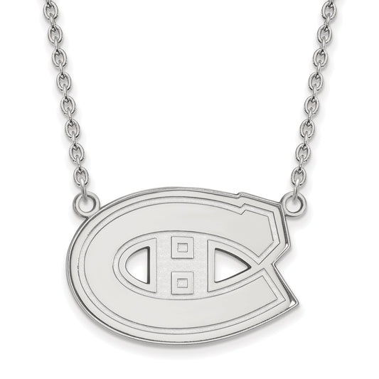 Sterling Silver Rhodium Plated Nhl Logoart Montreal Canadiens Large Pendant 18 Inch Necklace