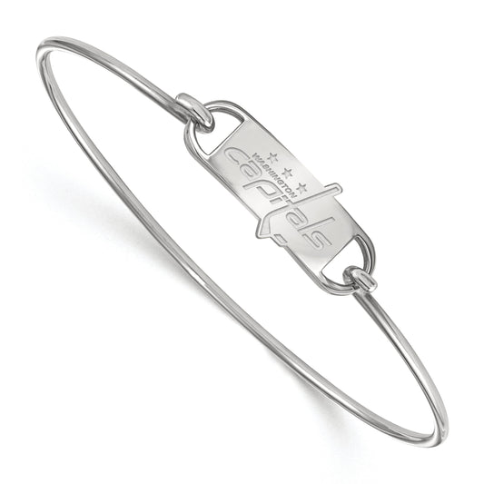 Sterling Silver Rhodium Plated Nhl Logoart Washington Capitals Small Center 7 Inch Wire Bangle