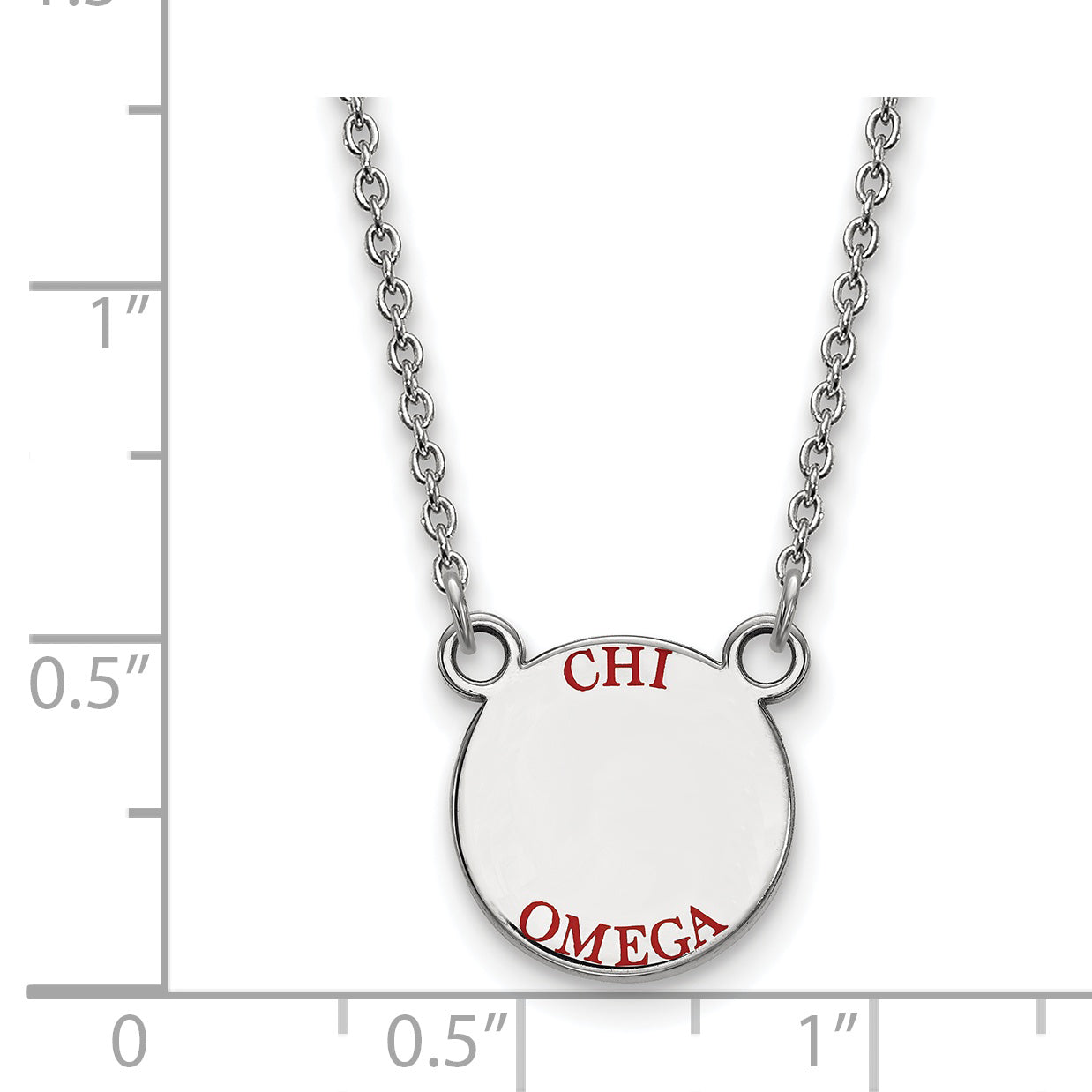 Sterling Silver Rhodium Plated Logoart Chi Omega Sorority Text Small Color Enamel Pendant 18 Inch Necklace