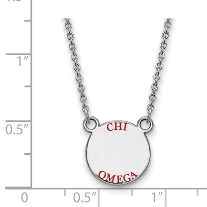 Sterling Silver Rhodium Plated Logoart Chi Omega Sorority Text Small Color Enamel Pendant 18 Inch Necklace