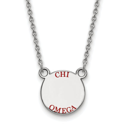 Sterling Silver Rhodium Plated Logoart Chi Omega Sorority Text Small Color Enamel Pendant 18 Inch Necklace