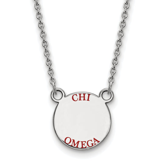 Sterling Silver Rhodium Plated Logoart Chi Omega Sorority Text Small Color Enamel Pendant 18 Inch Necklace
