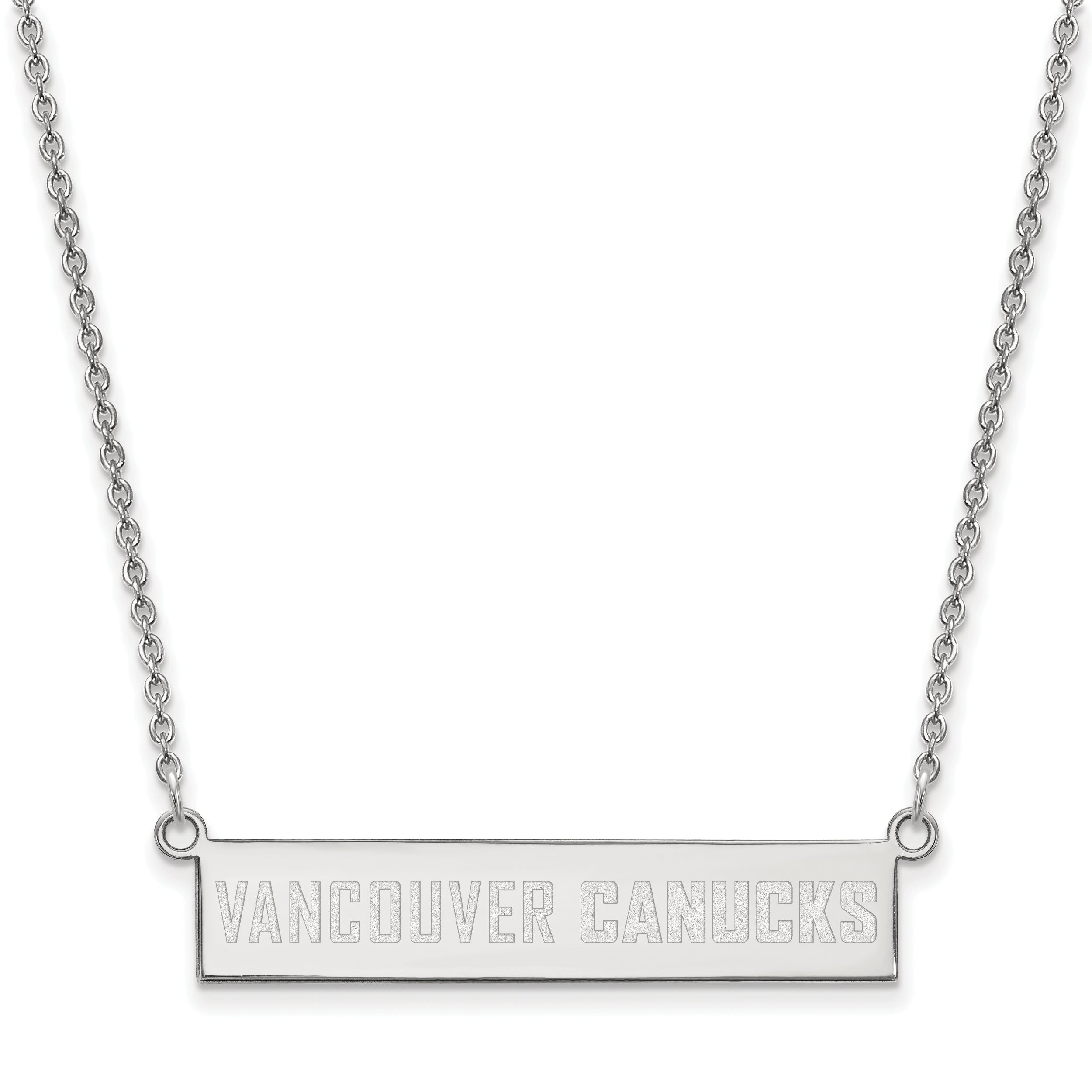 Sterling Silver Rhodium Plated Nhl Logoart Vancouver Canucks Small Bar 18 Inch Necklace