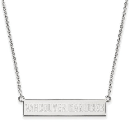 Sterling Silver Rhodium Plated Nhl Logoart Vancouver Canucks Small Bar 18 Inch Necklace