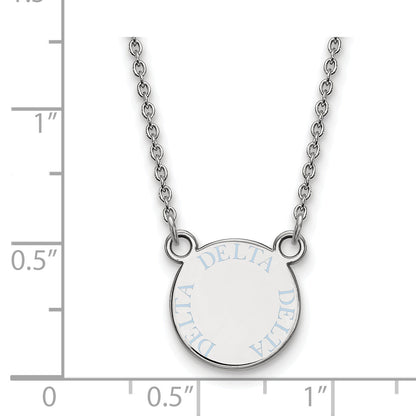 Sterling Silver Rhodium Plated Logoart Delta Sorority Text Small Color Enamel Pendant 18 Inch Necklace