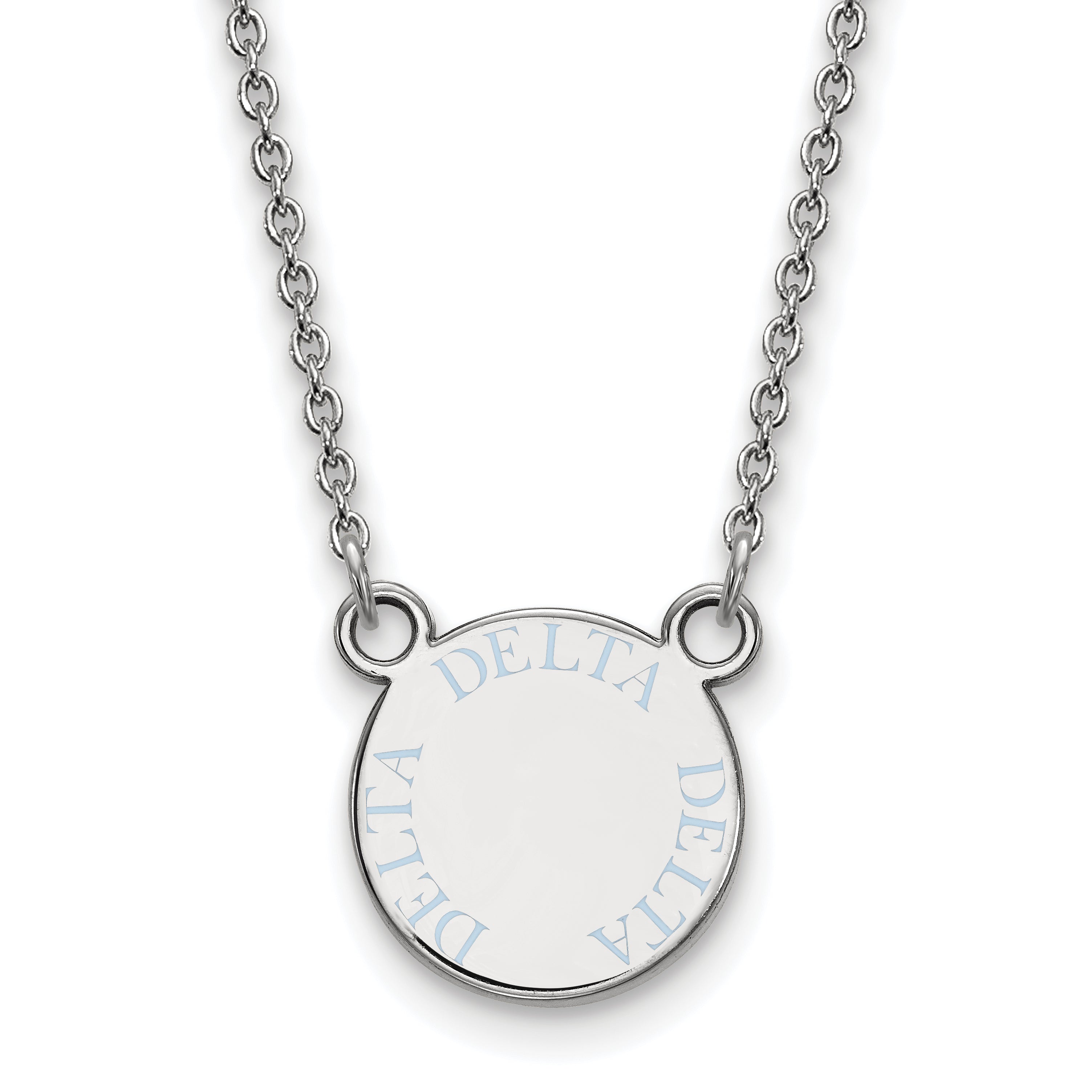 Sterling Silver Rhodium Plated Logoart Delta Sorority Text Small Color Enamel Pendant 18 Inch Necklace