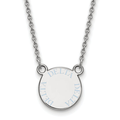 Sterling Silver Rhodium Plated Logoart Delta Sorority Text Small Color Enamel Pendant 18 Inch Necklace