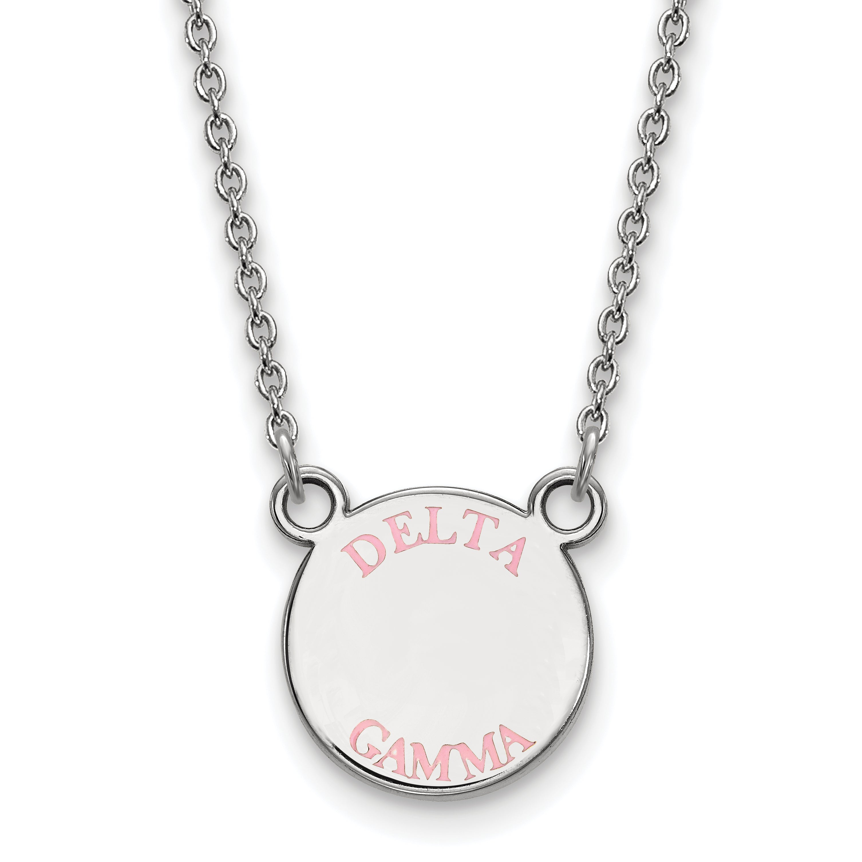 Sterling Silver Rhodium Plated Logoart Delta Gamma Sorority Text Small Color Enamel Pendant 18 Inch Necklace