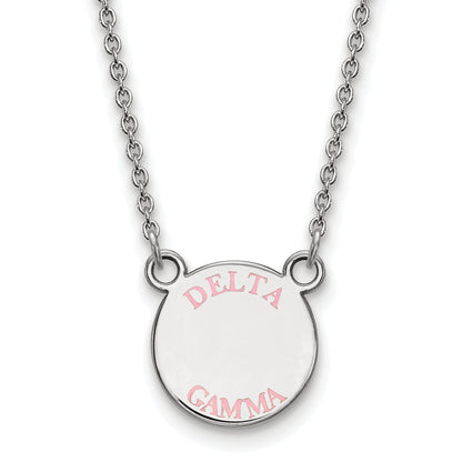 Sterling Silver Rhodium Plated Logoart Delta Gamma Sorority Text Small Color Enamel Pendant 18 Inch Necklace