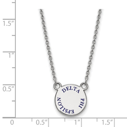 Sterling Silver Rhodium Plated Logoart Delta Phi Epsilon Sorority Text Small Color Enamel Pendant 18 Inch Necklace