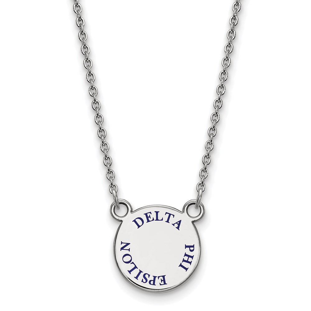 Sterling Silver Rhodium Plated Logoart Delta Phi Epsilon Sorority Text Small Color Enamel Pendant 18 Inch Necklace