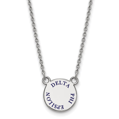Sterling Silver Rhodium Plated Logoart Delta Phi Epsilon Sorority Text Small Color Enamel Pendant 18 Inch Necklace