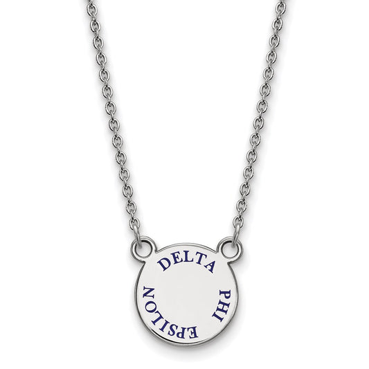 Sterling Silver Rhodium Plated Logoart Delta Phi Epsilon Sorority Text Small Color Enamel Pendant 18 Inch Necklace