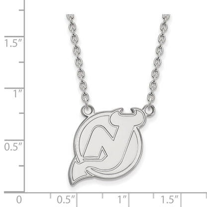 Sterling Silver Rhodium Plated Nhl Logoart New Jersey Devils Large Pendant 18 Inch Necklace